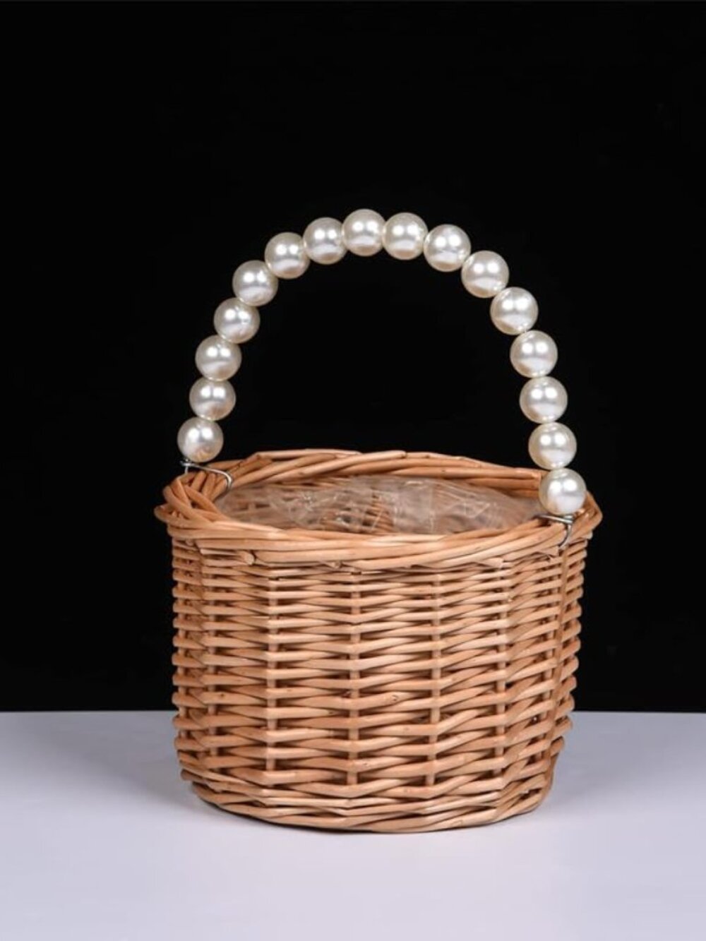Wicker Rattan Flower Girl Basket,Pearl Handle Flower Basket,Flower Girl Basket f - Picture 2 of 8